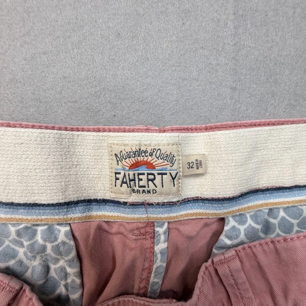 Faherty Brand Mens 32 Island Life Shorts Salmon Pink Organic Cotton Tencel Blend